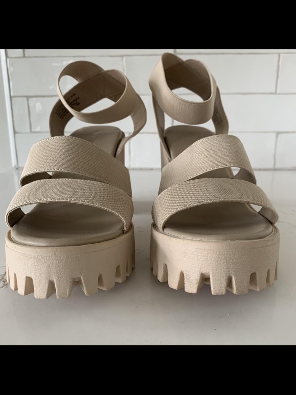 Madden Girl Beige Chunky Platform Strappy Sandals - Picture 3 of 8